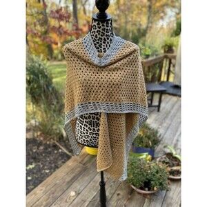 Handmade Beige Silver Crochet Shawl Wrap Open Knit Rectangle Design Italian